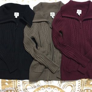 🖤  Maroon /Taupe / Black Zip Up LS Sweater Bundle